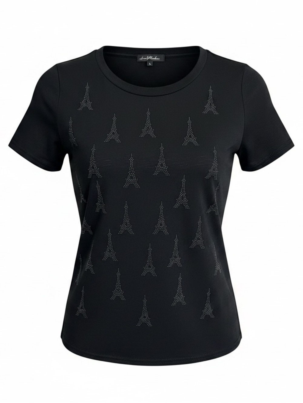 Black Studded Eiffel Tower Short Sleeve Tee Shirt Size L